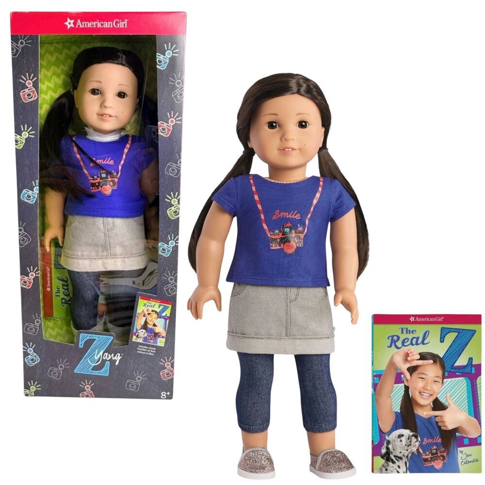American Girl Z Yang Doll Meet Outfit Shirt Skirt Leggings Shoes Panty Book Box